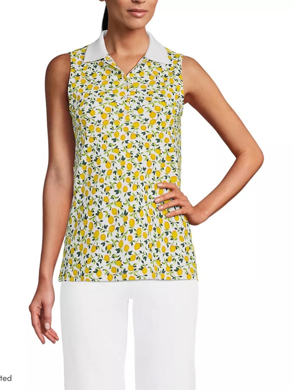 Lands End Cotton Sleeveless Polo Tank Top Lemon Print XS